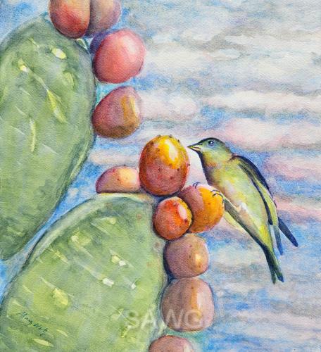 Bird on Cactus by Mary Wolf